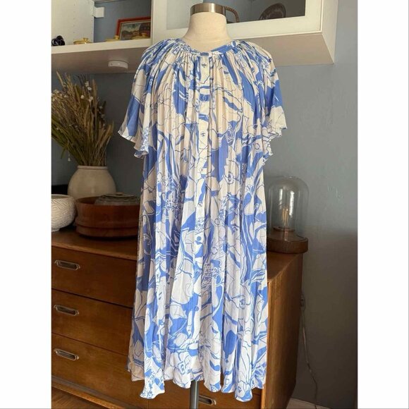 By Anthropologie V-Neck Ruffle-Sleeve Pleated Sheer Dress unlined Sz XL - Picture 1 of 12